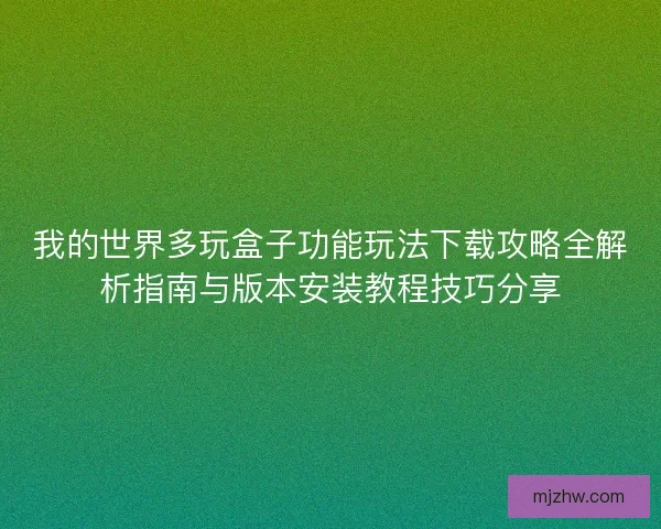 我的世界多玩盒子功能玩法下载攻略全解析指南与版本安装教程技巧分享